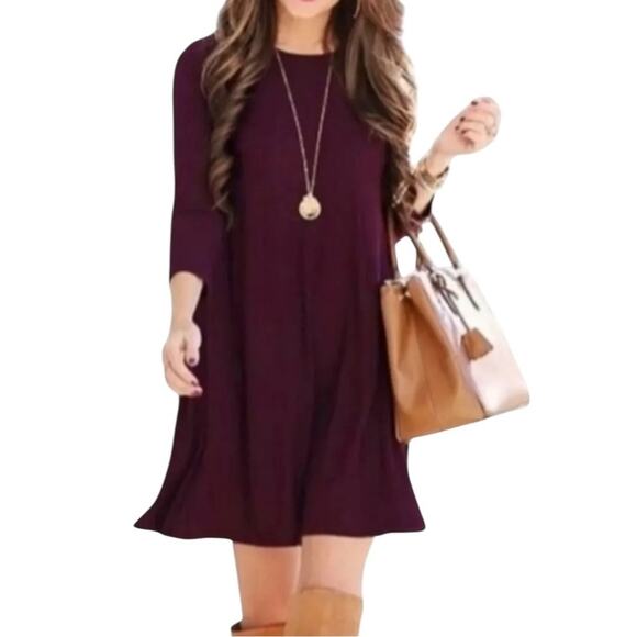 ATM 100% Cotton Dress Womens Size SP Plum Burgundy Knit Loose Fit Made in Peru - Picture 1 of 10